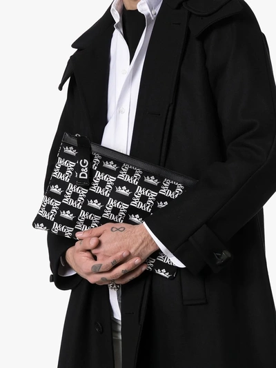Shop Dolce & Gabbana Black Crown Print Canvas Pouch Bag In Hny47 Black