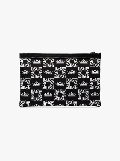 Shop Dolce & Gabbana Black Crown Print Canvas Pouch Bag In Hny47 Black