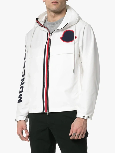 Shop Moncler Logo Printed Hooded Jacket In White