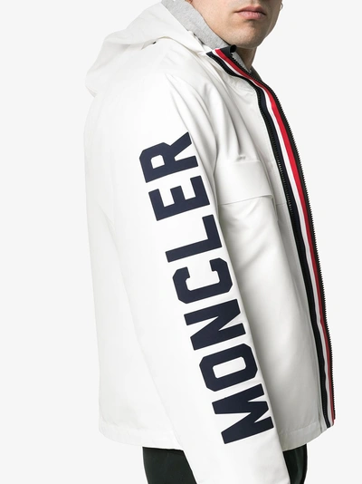 Shop Moncler Logo Printed Hooded Jacket In White