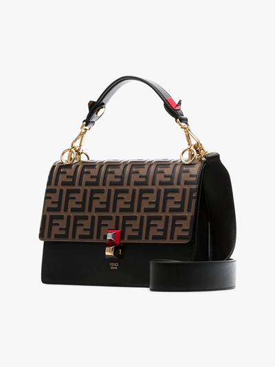 Shop Fendi Black And Brown Kan I Shoulder Bag