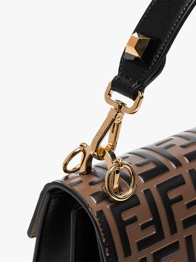 Shop Fendi Black And Brown Kan I Shoulder Bag