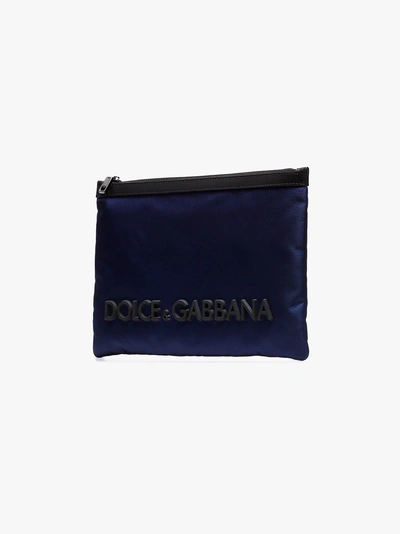 Shop Dolce & Gabbana Logo Patch Pouch In Blue