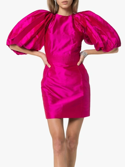 Shop Ronald Van Der Kemp Volume Sleeve Silk Mini Dress In Pink