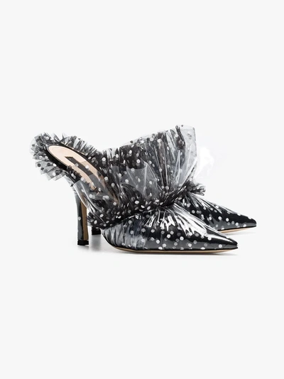 Shop Midnight 00 Black 105 Tulle Detail Pvc-wrapped Leather Mules