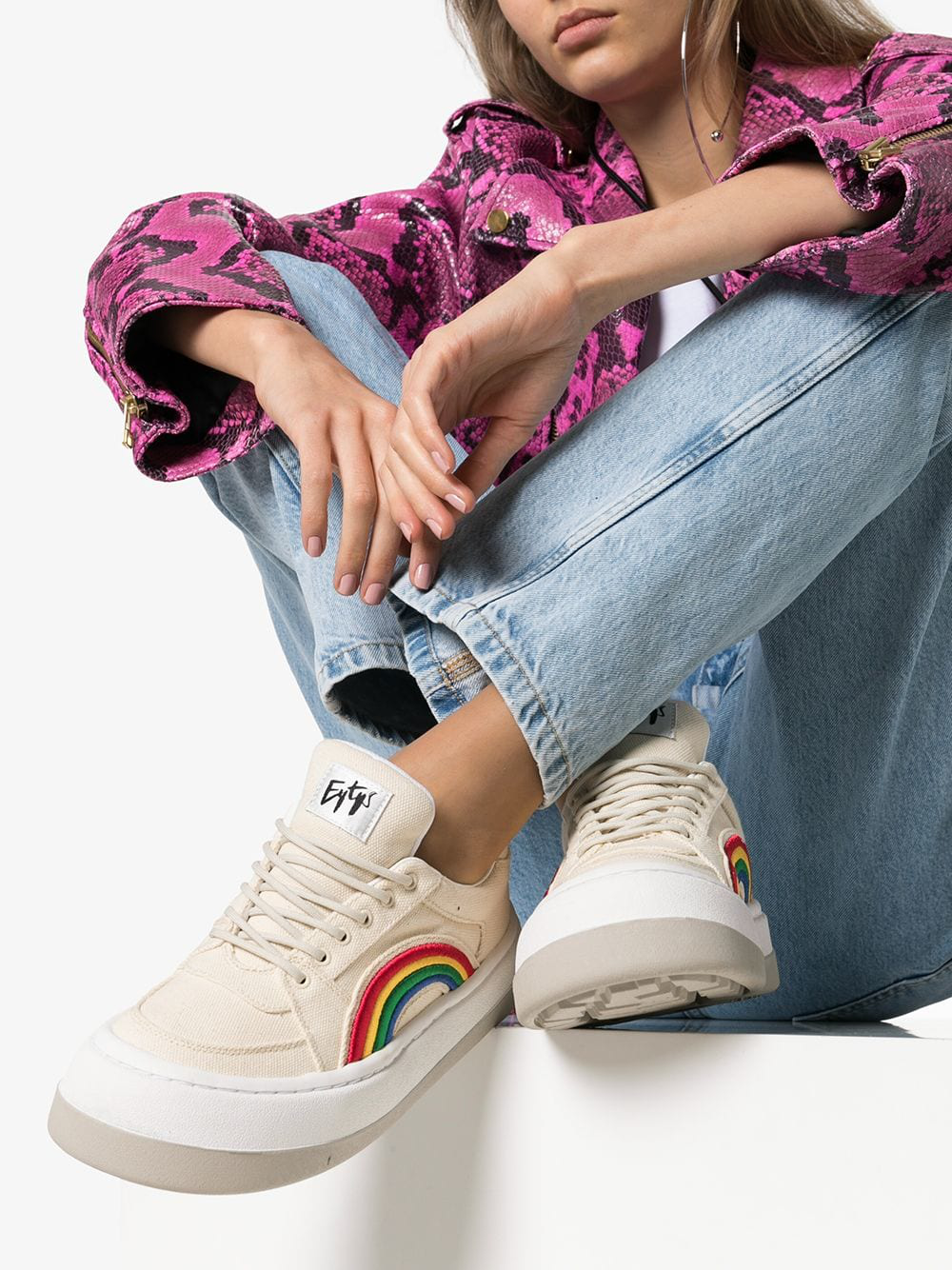 Eytys Cream Sonic Rainbow-embroidered Canvas Low-top Sneakers In Neutrals |  ModeSens