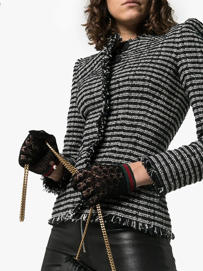 Shop Gucci Black Crochet Pearl Button Gloves In 1074  Black