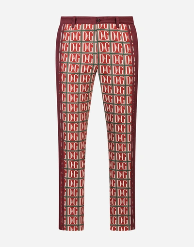 Shop Dolce & Gabbana Printed Stretch Cotton Pants With Bands In Red