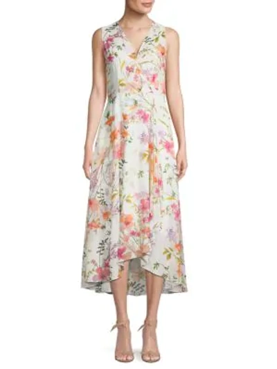 Shop Calvin Klein Floral Midi Dress In Coral Multi