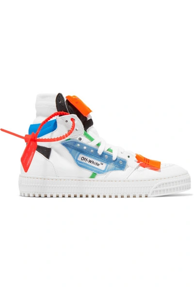 Shop Off-white Off-court Logo-embellished Canvas And Leather High-top Sneakers In White