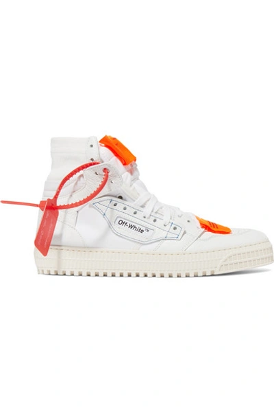 Shop Off-white Off-court Logo-embellished Canvas And Leather High-top Sneakers In White