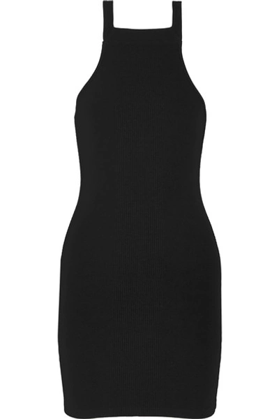 Shop Alexander Wang T Ribbed Stretch-knit Mini Dress In Black