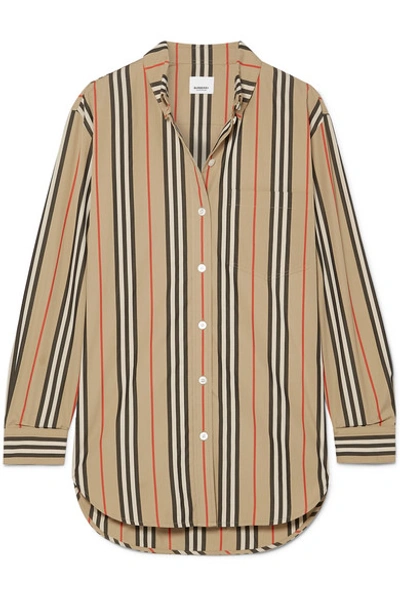 Shop Burberry Striped Cotton-poplin Shirt In Beige