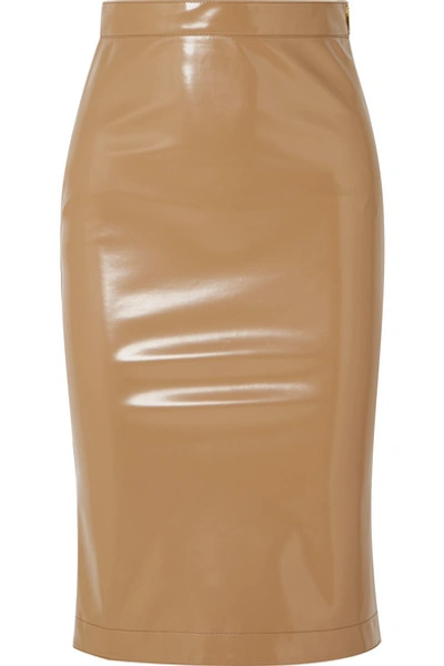 Shop Burberry Vinyl Midi Skirt In Sand