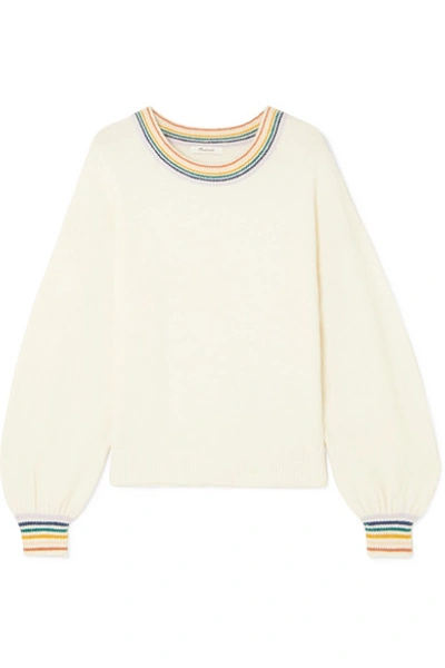 Gladwell Rainbow Trim Balloon Sleeve Sweater In Ivory