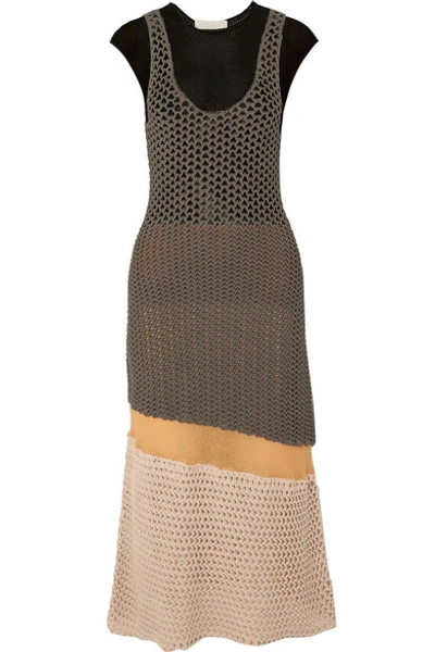 Shop Chloé Crocheted Cotton-blend Midi Dress In Brown