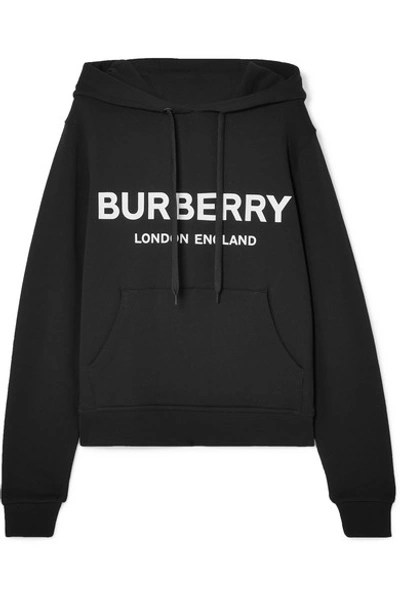 Shop Burberry Printed Cotton-jersey Hoodie In Black