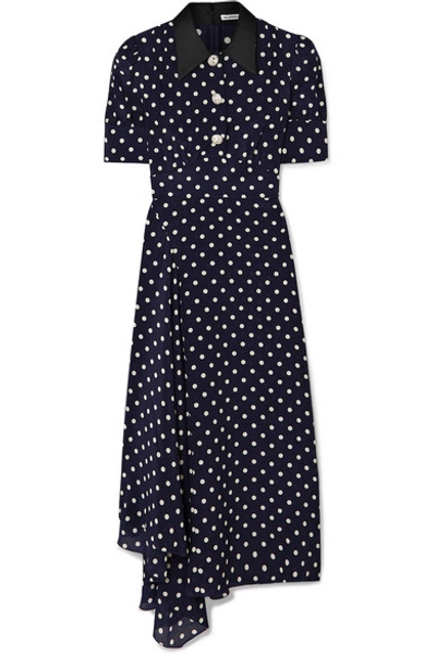 Shop Alessandra Rich Crystal-embellished Polka-dot Silk-georgette Maxi Dress In Navy