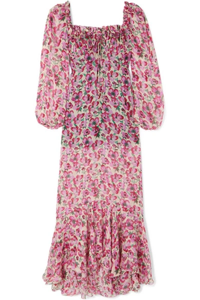 Shop Raquel Diniz Alice Floral-print Silk-chiffon Maxi Dress In Pink