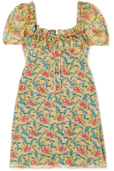 Shop Raquel Diniz Alice Floral-print Silk-chiffon Mini Dress In Yellow