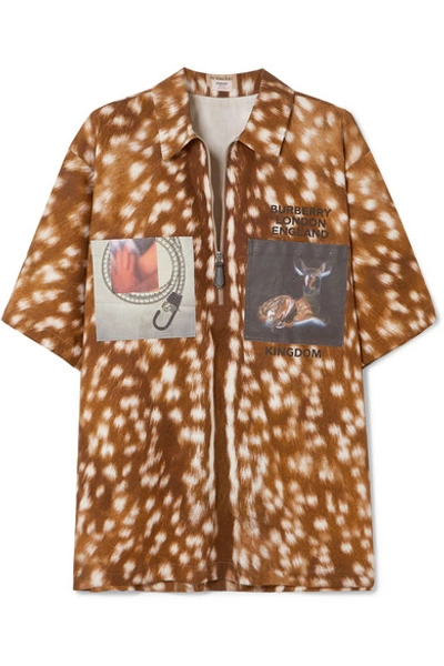 Shop Burberry Oversized Printed Cotton-twill Shirt In Brown