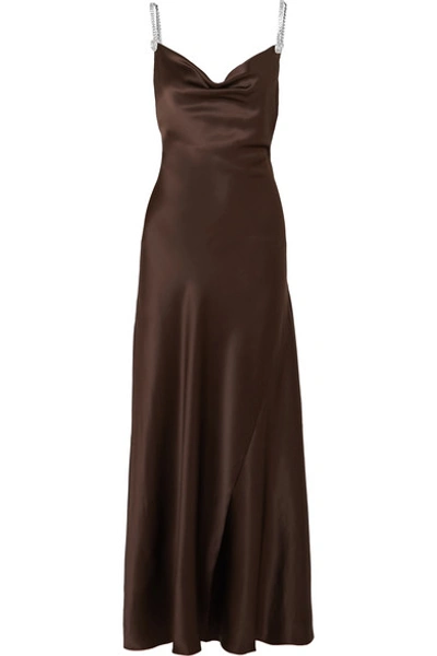 Shop Alessandra Rich Crystal-embellished Silk-satin Gown In Dark Brown