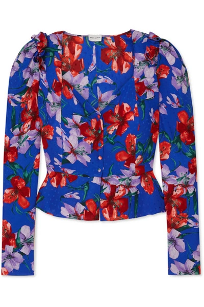 Shop Magda Butrym Evora Floral-print Silk-satin Blouse In Blue