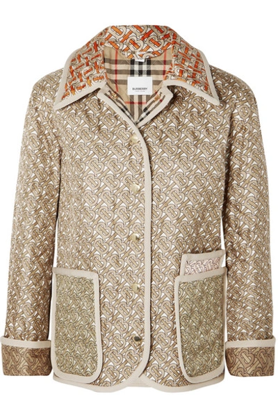 Shop Burberry Printed Quilted Silk-faille Jacket In Beige