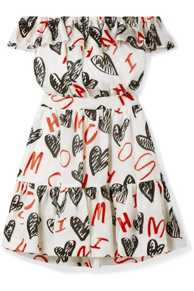 Shop Moschino Off-the-shoulder Devoré-chiffon Mini Dress In White