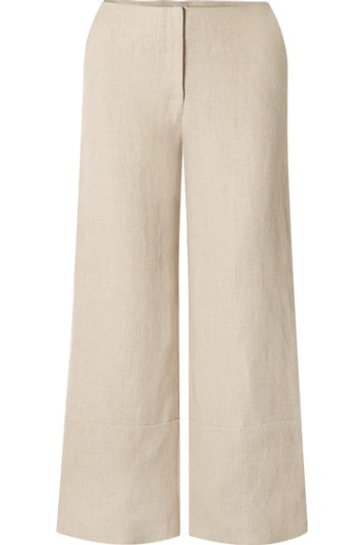 Shop Rosie Assoulin Cropped Hemp Wide-leg Pants In Beige