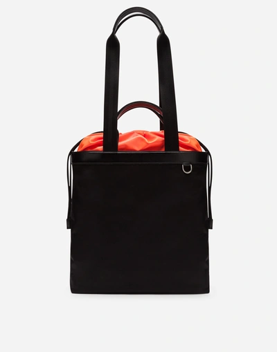 Shop Dolce & Gabbana Shopping Bag In Nylon With Rubberized Logo In Black