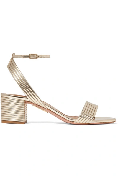 Shop Aquazzura Sundance 50 Metallic Vegan Leather Sandals In Gold