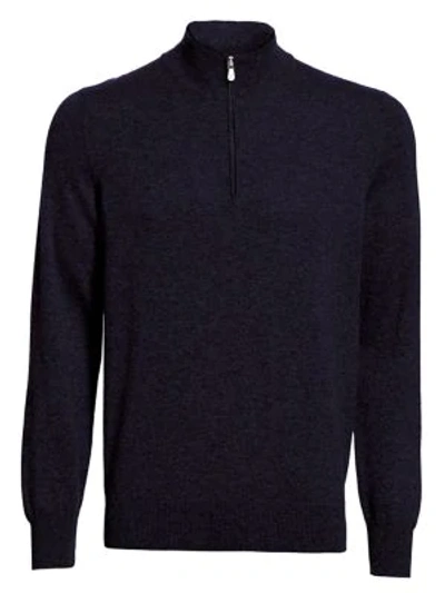 Shop Brunello Cucinelli Quarter-zip Cashmere Sweater In Navy