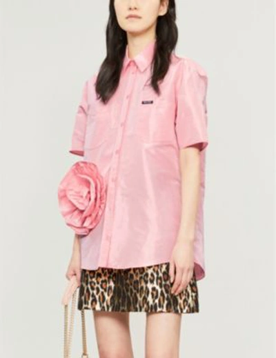 Shop Miu Miu Floral-embellished Silk-taffeta Shirt In Petalo