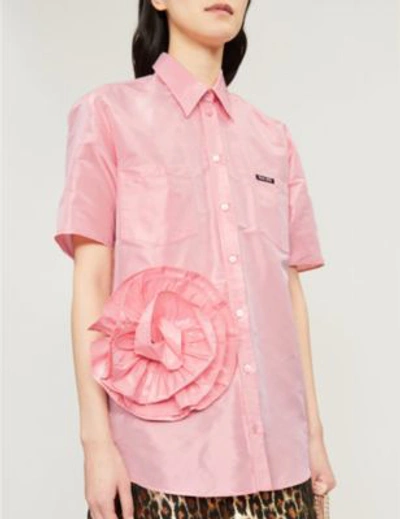 Shop Miu Miu Floral-embellished Silk-taffeta Shirt In Petalo