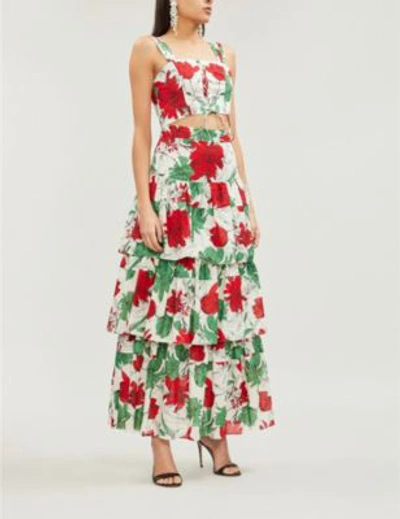 Shop Alexis Delora Tiered High-waist Floral-print Cotton-voile Maxi Skirt In Garden Ivory