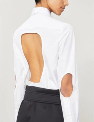 Shop Prada Cut-out Cotton-poplin Shirt In Bianco