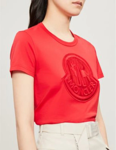 Shop Moncler Logo-patch Cotton-jersey T-shirt In Red