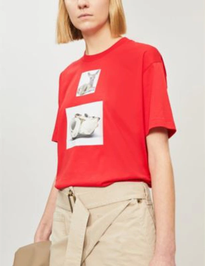 Shop Burberry Deer-print Cotton-jersey T-shirt In Bright Red