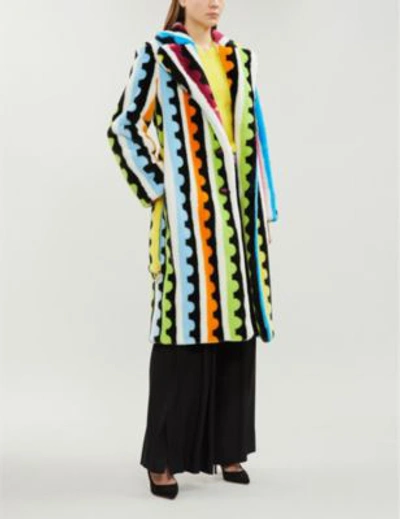 Shop Mary Katrantzou Stoke Geometric-pattern Faux-fur Coat In Multi Stamp