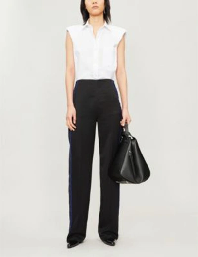 Shop Haider Ackermann Side-stripe High-rise Straight Rayon Trousers In Black