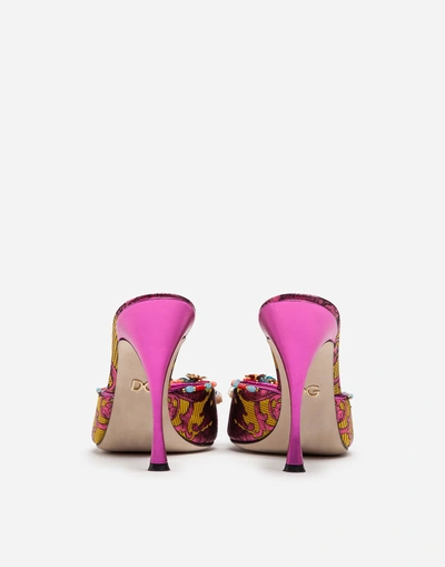 Shop Dolce & Gabbana Ornamental Floral Jacquard Mules With Embroidery In Fuchsia