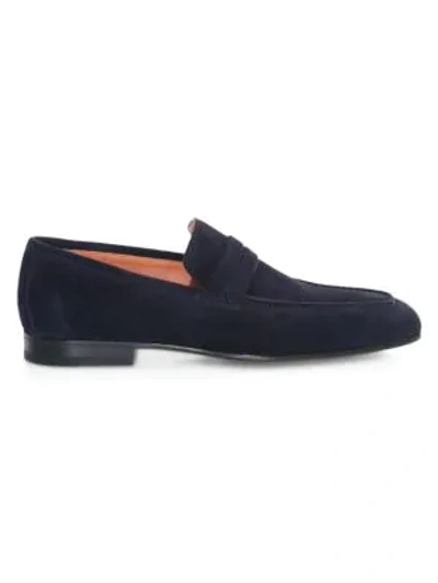 Shop Santoni Imam Suede Penny Loafers In Navy
