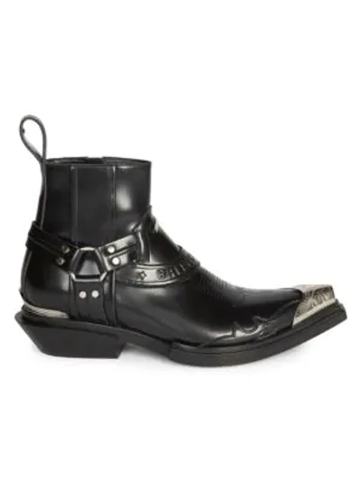 Shop Balenciaga Santiago Leather Harness Boots In Black