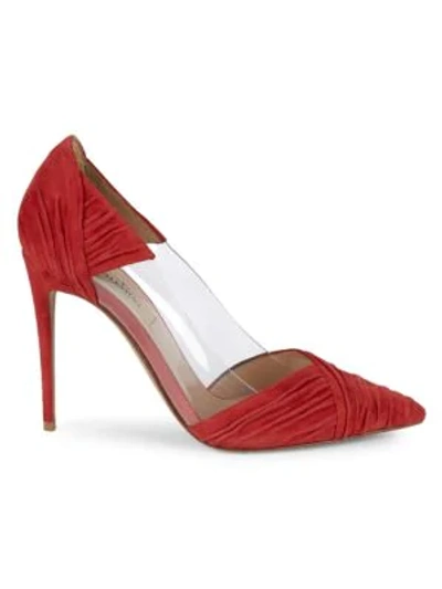 Shop Valentino B-drape Suede Point Toe Pumps In Rosso