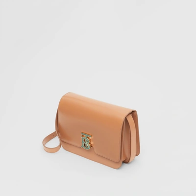 Shop Burberry Medium Leather Tb Bag In Flaxseed