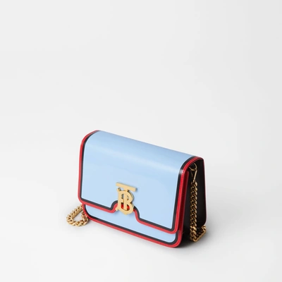 Shop Burberry Small Painted Edge Leather Tb Bag In Pale Blue