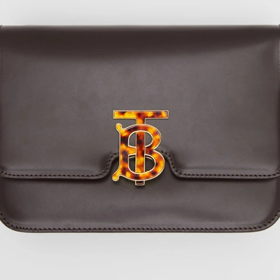Shop Burberry Small Leather Tb Bag In Coffee
