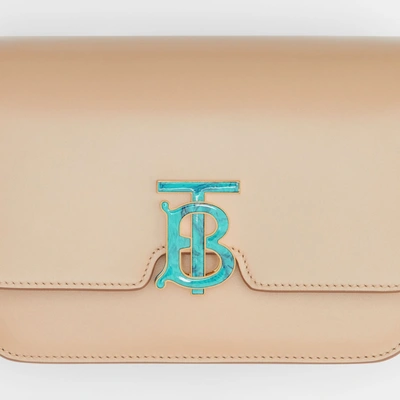 Shop Burberry Small Leather Tb Bag In Honey
