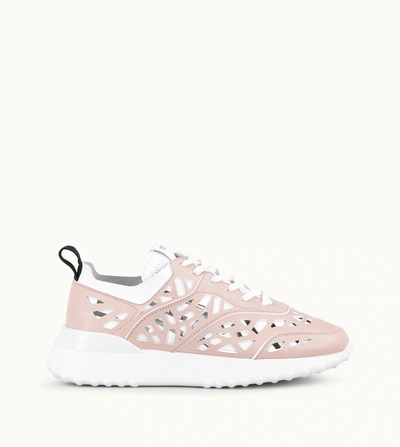 Shop Tod's Sneakers In Leather In White,beige,pink